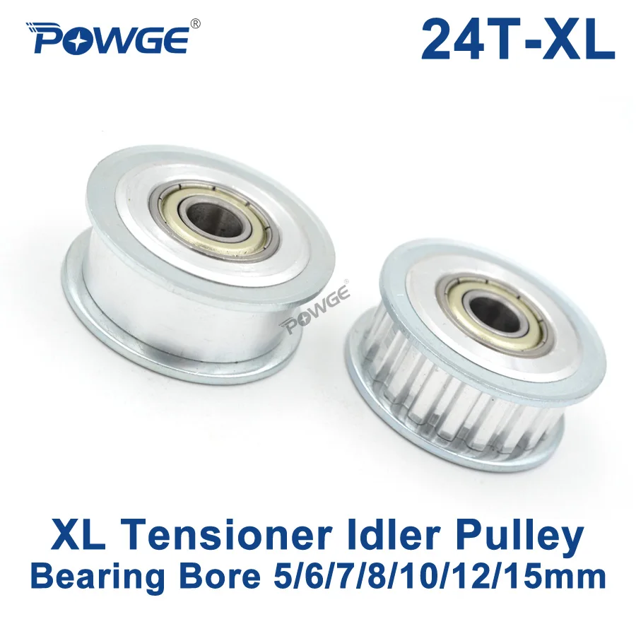 POWGE 24 Teeth XL synchronous Pulley Idler Tensioner Wheel Bore 5/6/7/8/10/12/15mm with Bearing Guide Passive pulley 24teeth 24T