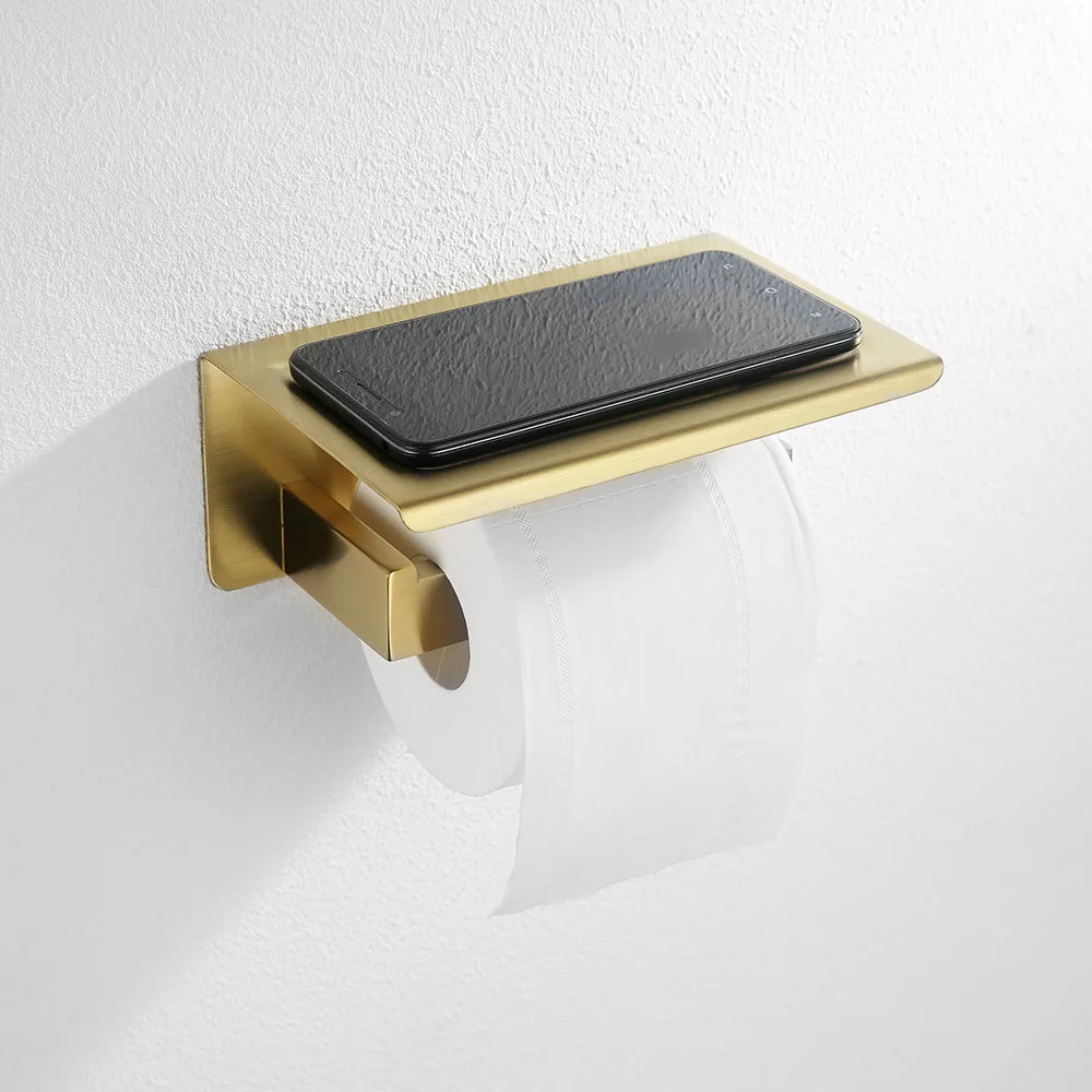 Brushed Gold & White & Mirror Chrome & Black & Brushed Stainless Steel Toilet Paper Holder With Self Bathroom Hardware