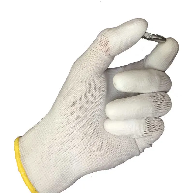 NMSafety 12 Pairs White Polyurethane Dipping Finger Anti Static Safety Work Glove