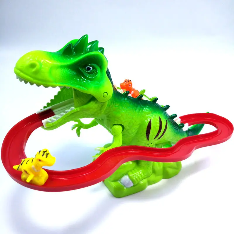 Electronic Pet Children's Dinosaur Slide Electric Train Track Car Stair Climbing Toy With Lights and Music Best Gift for Baby