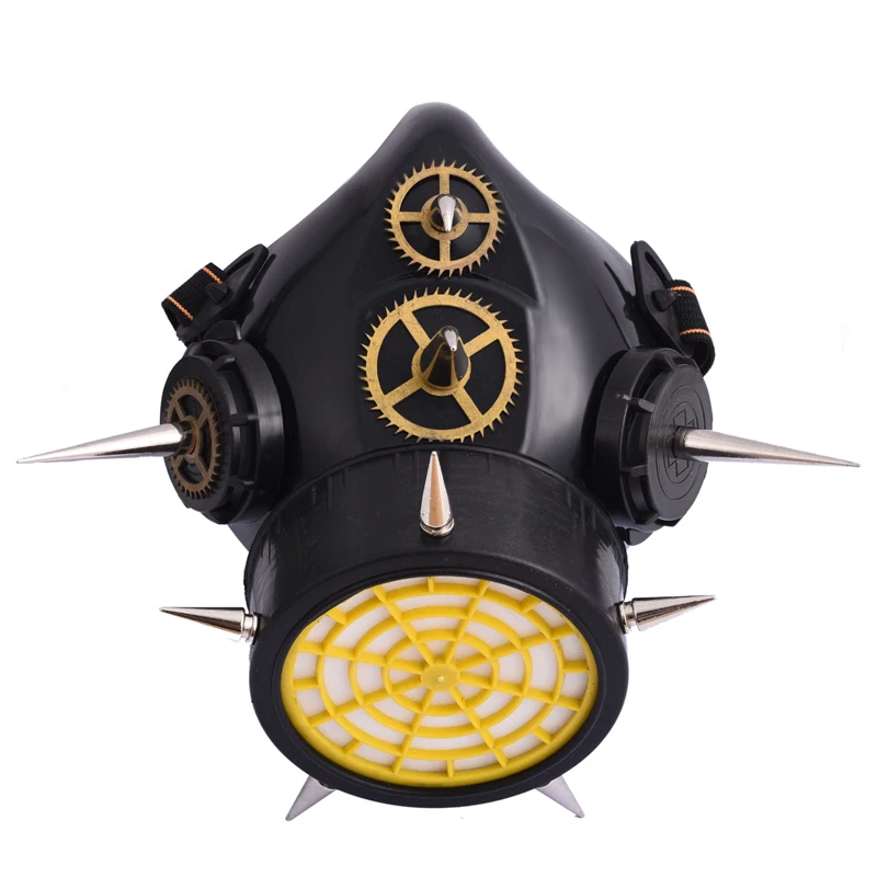 

Steampunk Rivets Mask Hip-hop Halloween Party Masks Motorcycle Cyber Respirator 1 Canister I Valve Mask With Gears & Spikes
