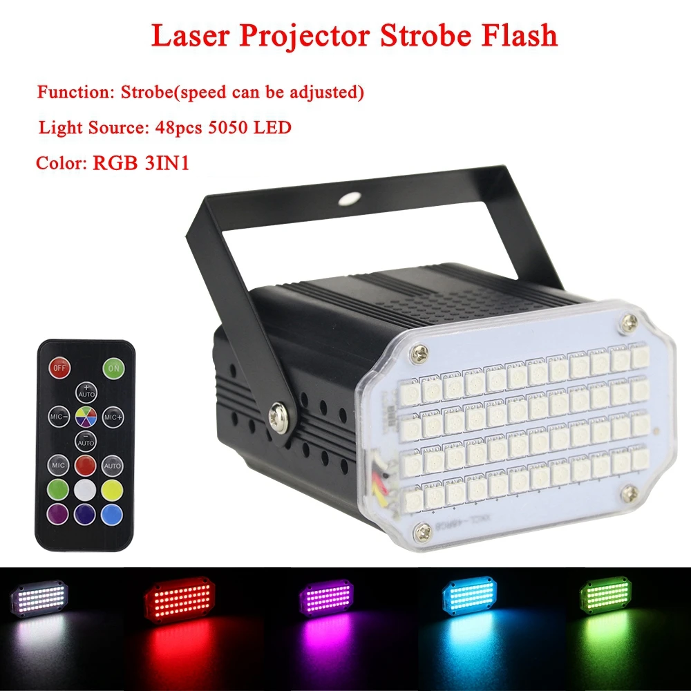 

Mini Home Stage Lighting Effect 48Pcs LED DJ Disco Sound Activated Laser Projector Strobe Flash RGB DJ Disco Music Party Light