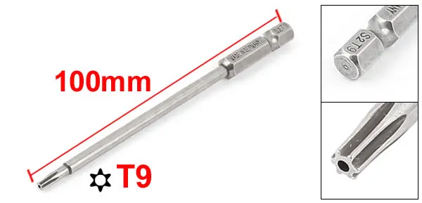 UXCELL T30 T25 T15 T10 T9 T8 T7 T6 Torx-Sicherheitsschraubendreher-Bit, magnetischer Torx-Kopf, 1/4 Zoll Sechskantschaft, 100 mm lange Reparatur-Handwerkzeuge
