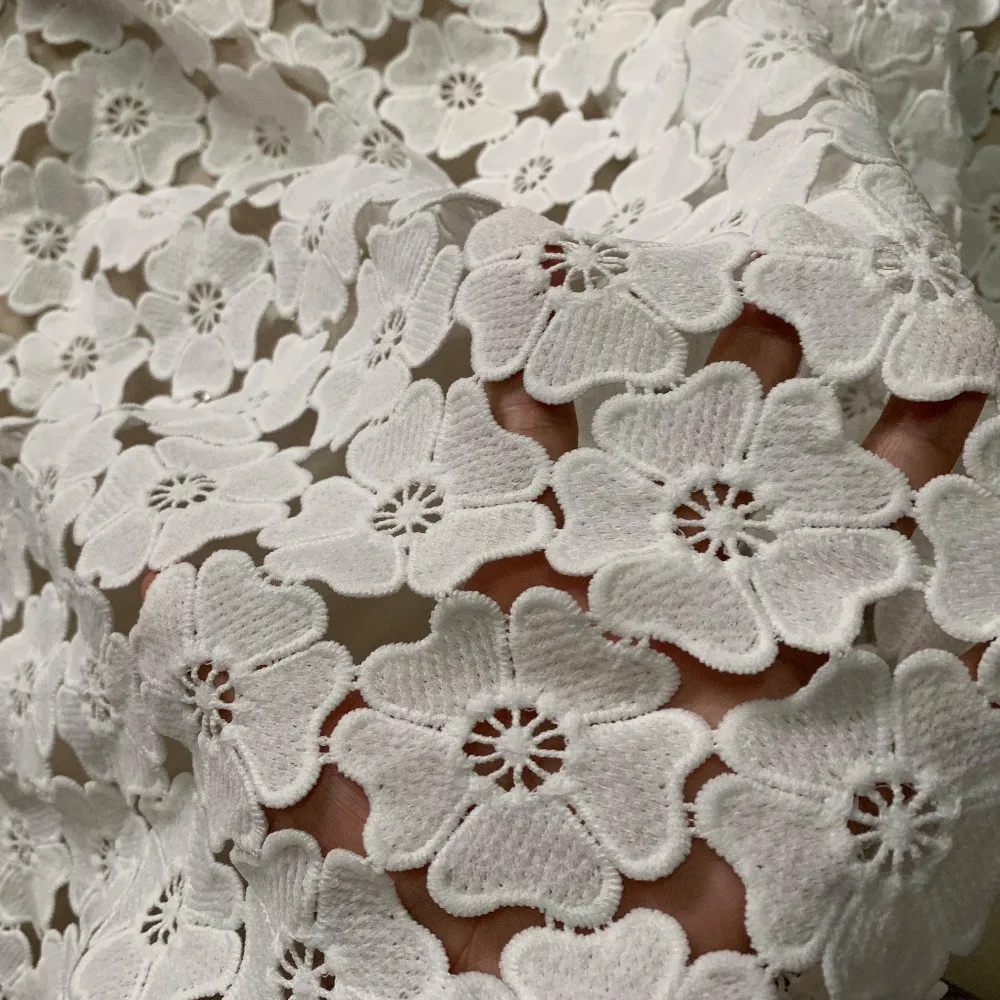 2yards Latest White African Cord Lace Fabric 2019 High Quality French Guipure Lace Fabric For Nigerian Women Wedding Dress