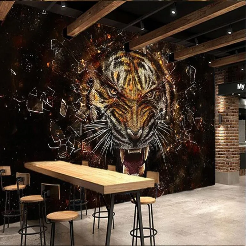 wellyu Custom large fresco shock 3D star tiger explosion living room KTV tooling background wall non-woven fabric wallpaper