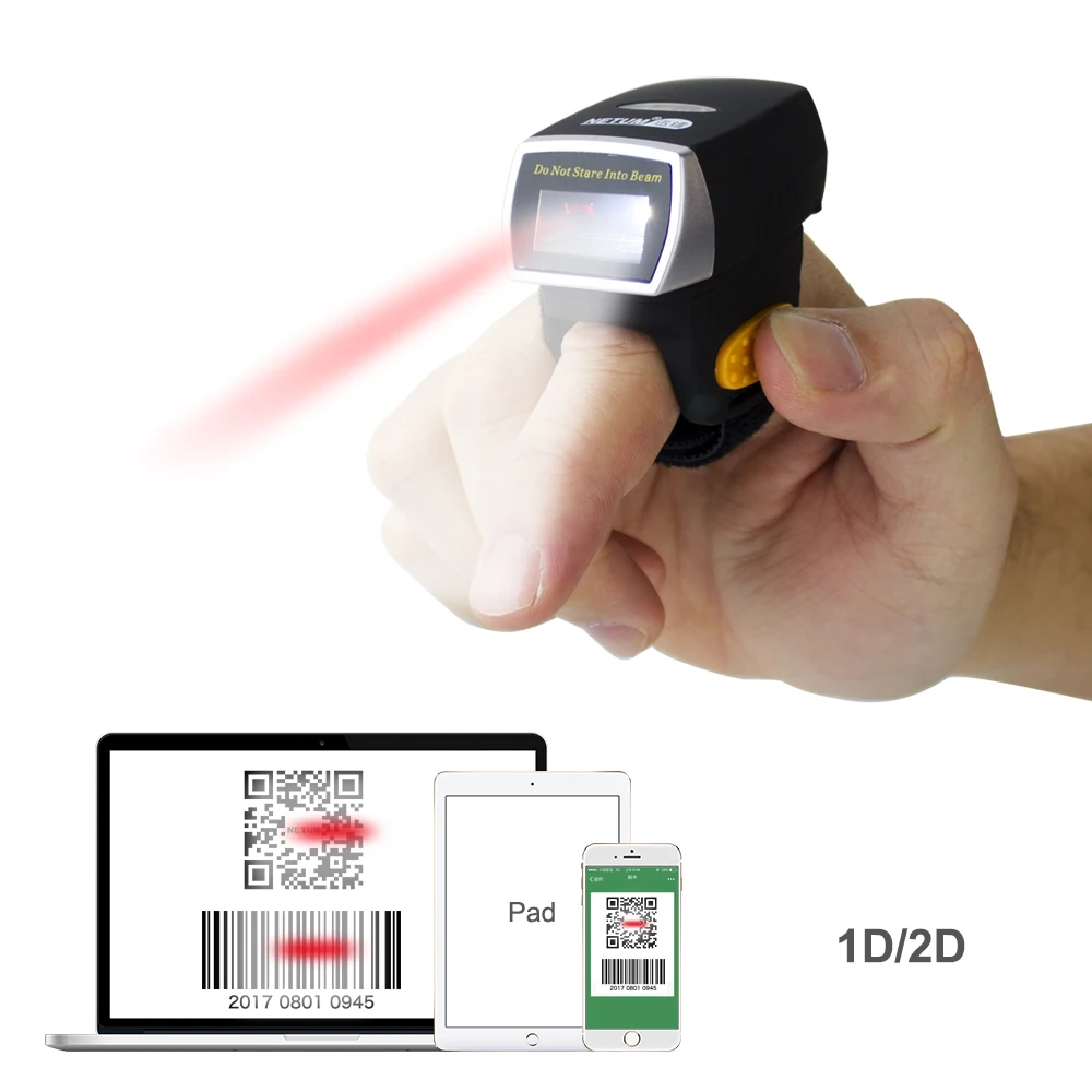 NT-R3 Wearable 1D Bluetooth Barcode Scanner AND NT-R2 Ring Bluetooth 2D QR Barcode Reader AND NT-R3 Bluetooth CCD Scanner NETUM