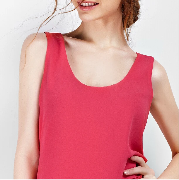 Camisas informales de gasa para mujer, blusa asimétrica lisa sin mangas con cuello redondo, vestido de verano, 2024