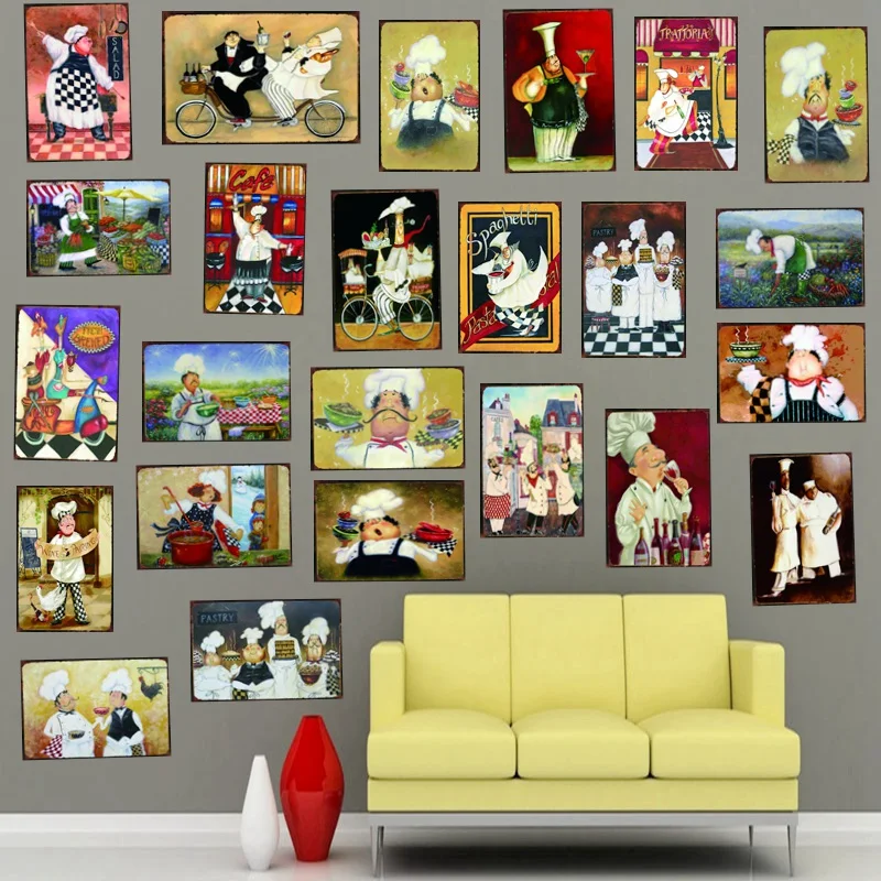 French Chef  Metal Tin Signs Plate Wall Pub Kitchen Restaurant Home Art Decor Vintage Wall Poster Gift Customizable DU-2663