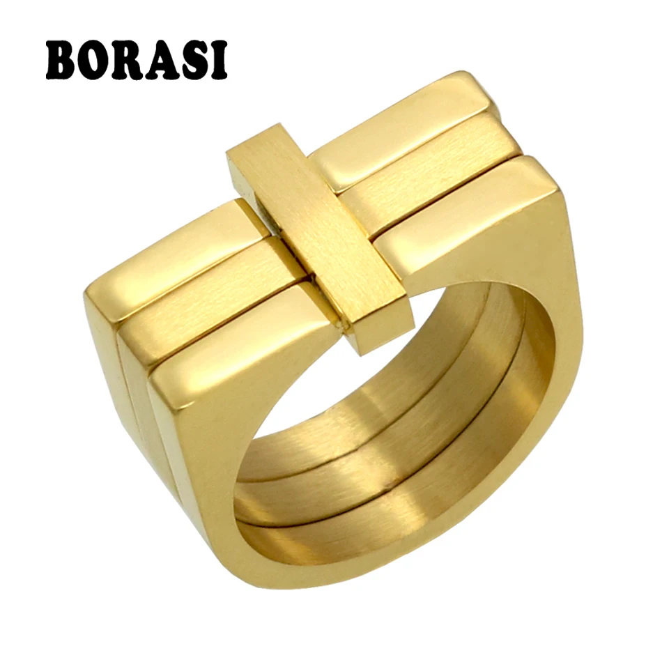 BORASI New Arrival Tide Brand Cross Rings For Women Punk Style Square Stainless Steel Rings Anel Feminino anillos Men Jewelry