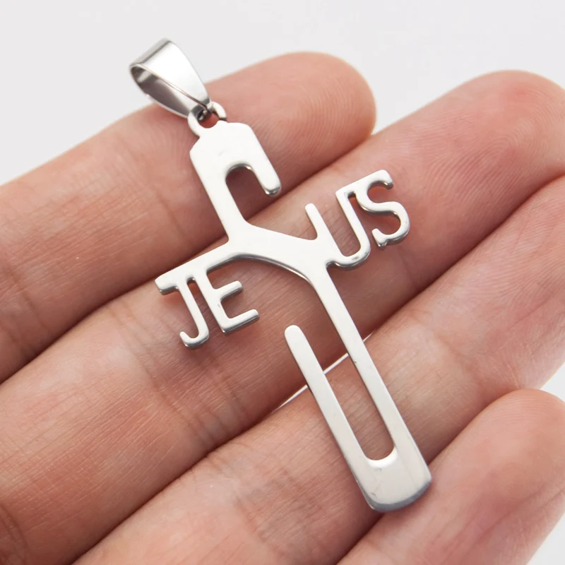 50pcs Jesus cross Pendant smooth double sides polished stainless steel diy Necklace Pendant for men women wholesale price