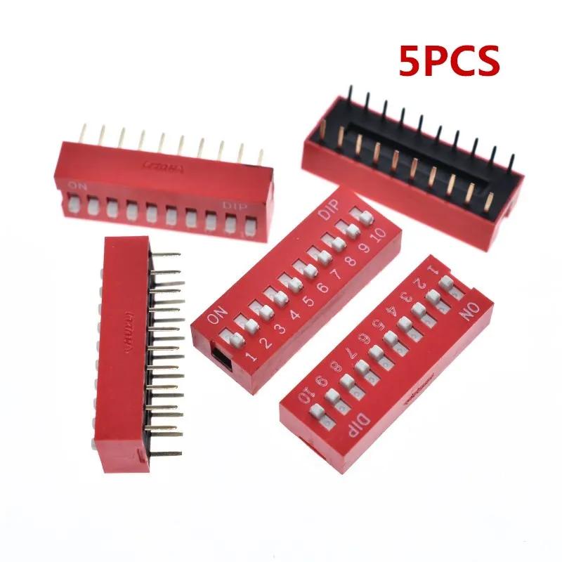 Dip Switch Kit In Box 1 2 3 4 5 6 7 8 10 Way 2.54mm Toggle Switch Red Snap Switches Mixed Kit Each 5PCS Combination Set