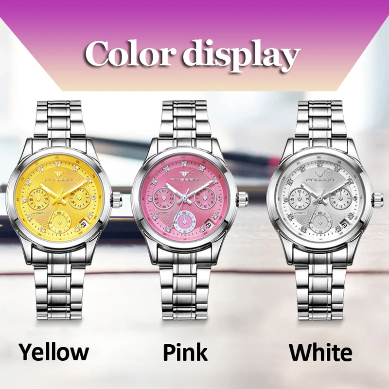 Montre Femme Fashion Women's Watches Fully Automatic Mechanical Skeleton Wristwatch Waterproof Calendar Pink Watches Kadin Saats