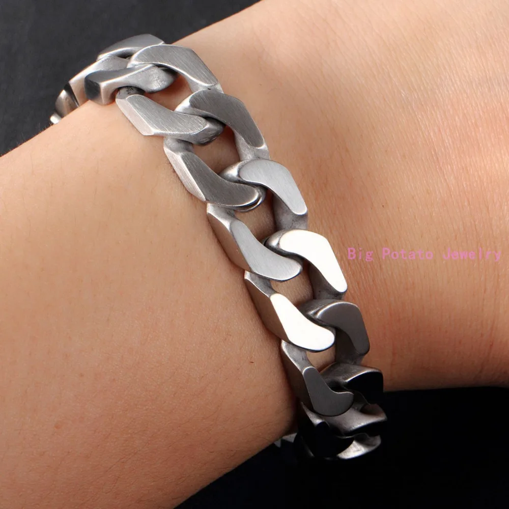 Heavy Huge Silver Color Cuban Curb Casting Link Chain Bracelet 316L Stainless Steel Cool Men Bangle Jewelry 12mm*22CM