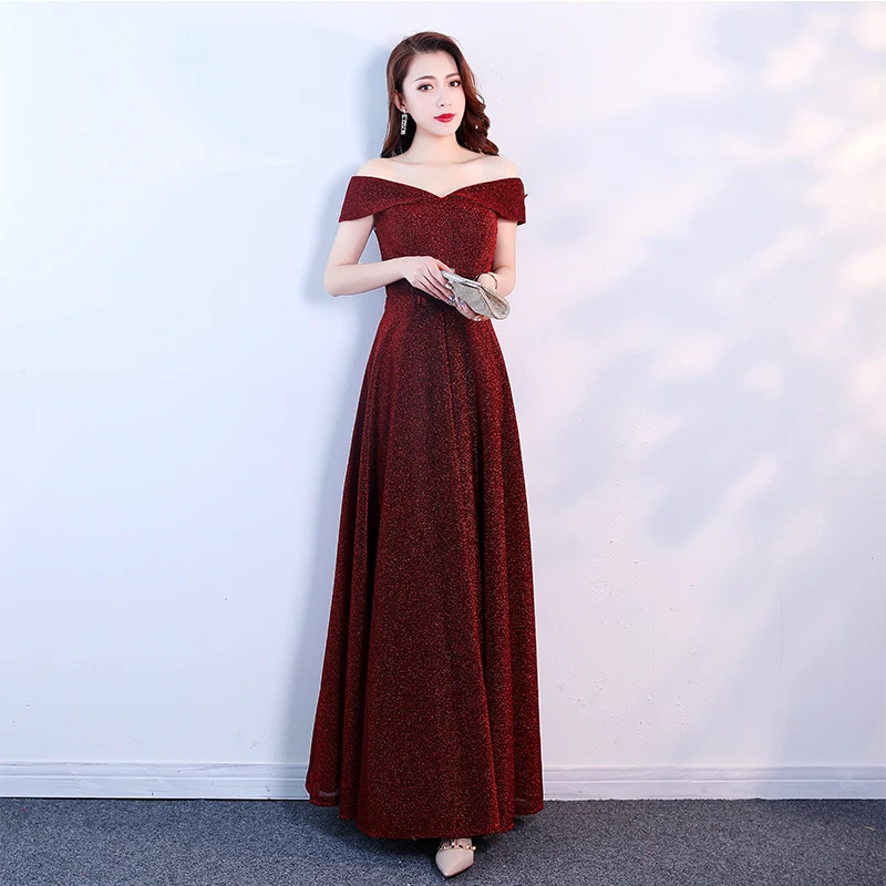 

Burgundy Evening Dress 2019 New Sexy Off the Shoulder V-neck Prom Dresses a Line Prom Party Dresses Haute Couture