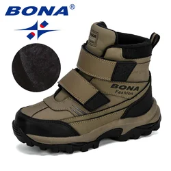 BONA-Bottes de randonnée en plein air pour enfants, chaussures d'hiver pour garçons, bottes de rinçage populaires, crochet et boucle, anti-ald, moto, nouveau