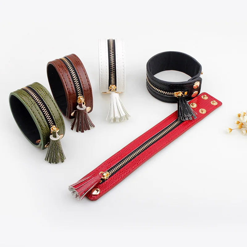 JANEYACY New fringed buttons Bracelets & bracelets Zipper Leather bracelets ladies fashion handmade ladies  bracelet jewelry