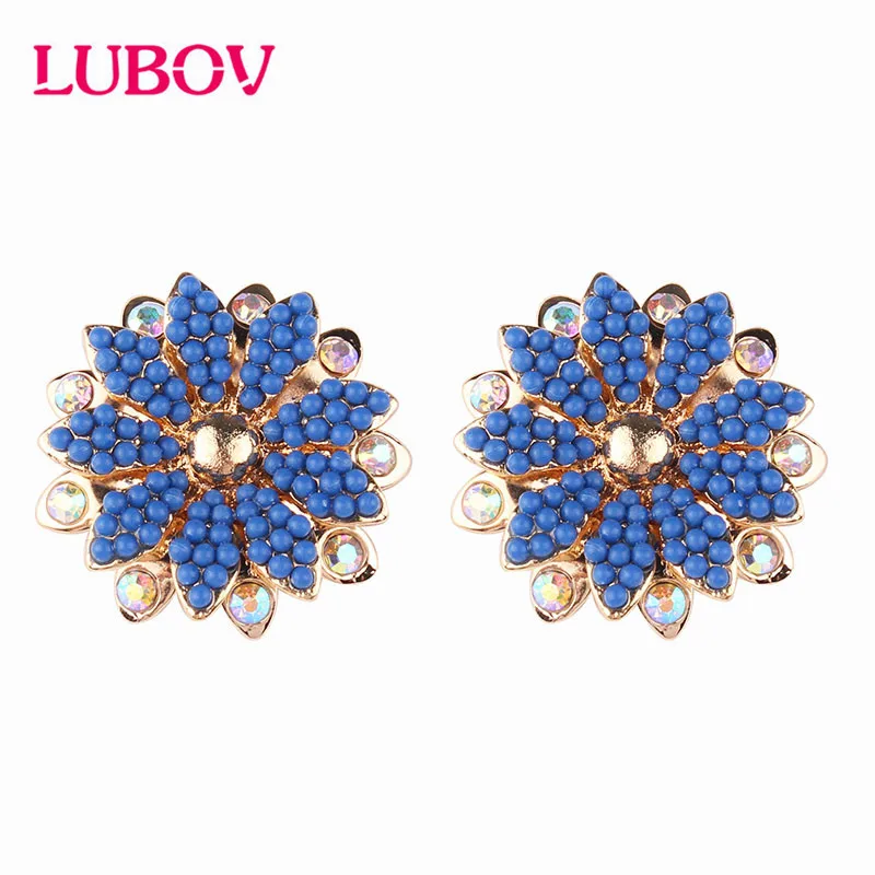 Fashion Charm Bohemian Resin Beads Stud Earrings for Women Jewelry Flower Inlaid Crystal Piercing Earrings Girls Gift
