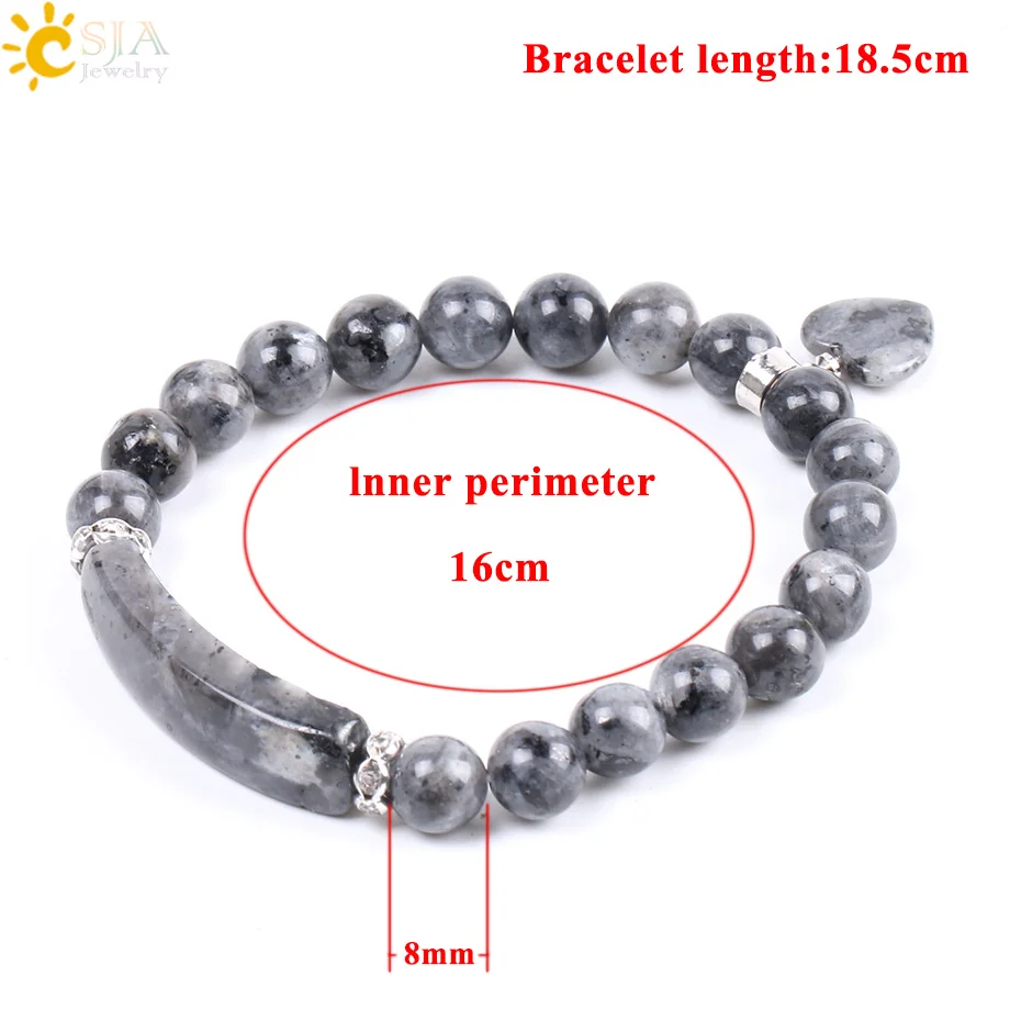 CSJA Natural Stone Bangles Love Heart Charm Bracelets Spectrolite Beads Rectangle Stones for Women Men Jewelry Dropshipping F102