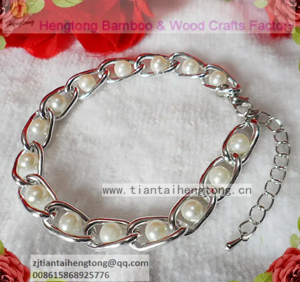 free shipping 6mm immitation pearl bracelet,fashion pearl bracelet,silver color chain bangle fashion bangle,bead chain bracelet