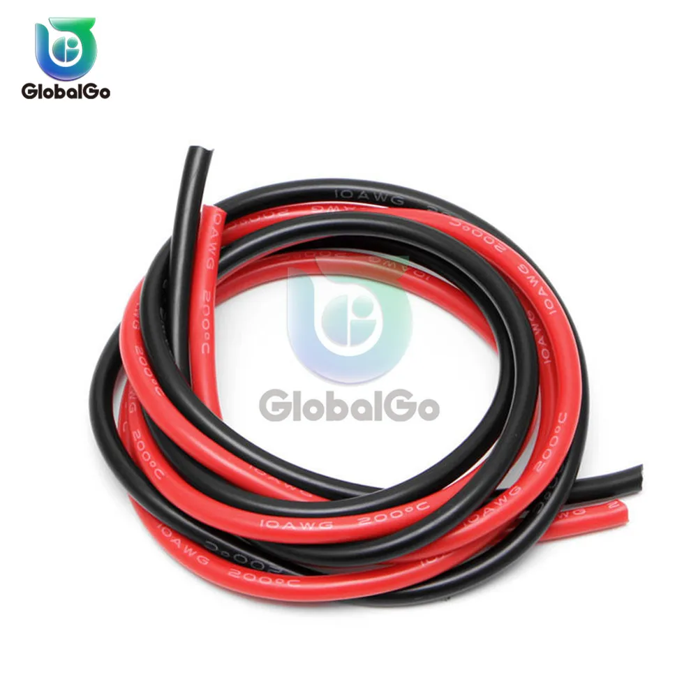 2pcs 16AWG Silicon Wire Heatproof Soft Silicone Silica Gel Wire Cable 1 Meter Black +1 Meter Red