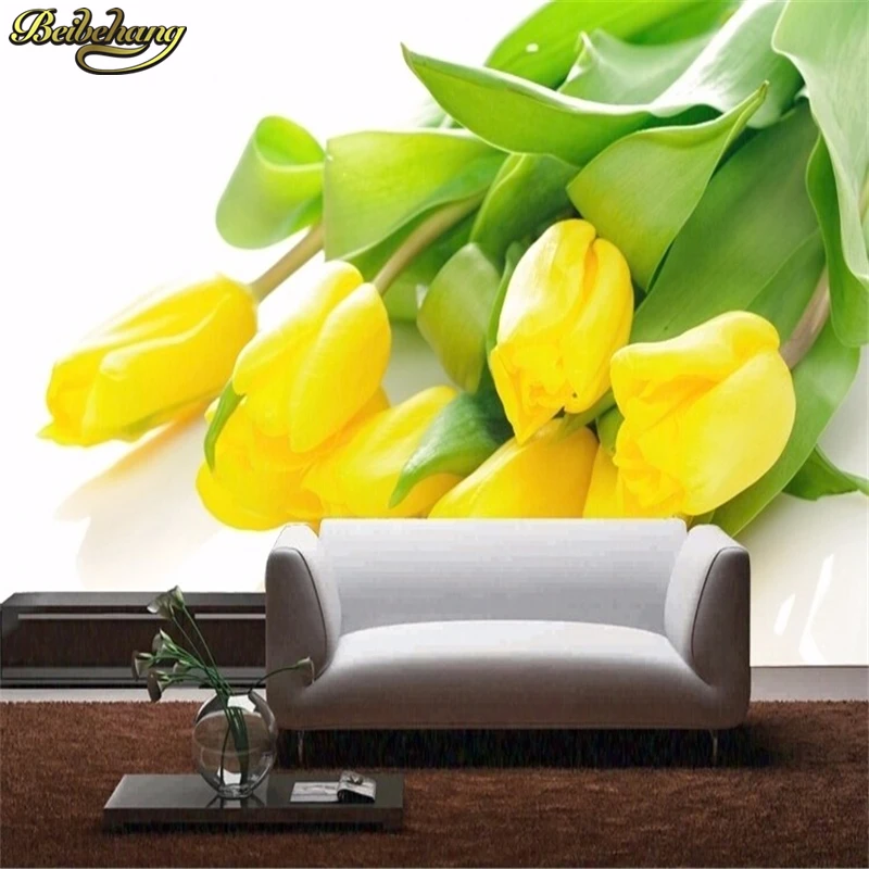 

beibehang photo wallpaper for walls 3 d Stereoscopic Yellow tulips TV backdrop flower romantic living room bedroom 3D wall paper