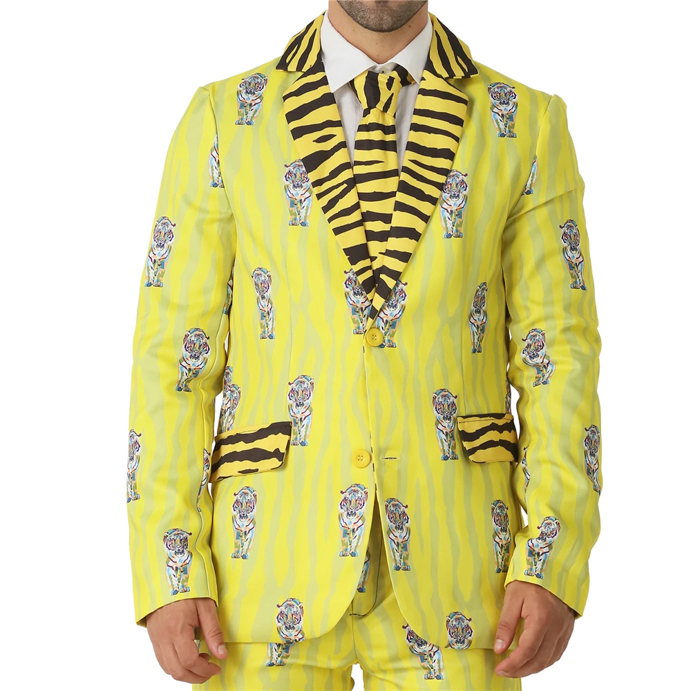 CRAZE 2018 Yellow Indian Tiger Suits Men Stripe Halloween Costumes Blazer Animal Cosplay Fashion Carnival Party Stage Outfit