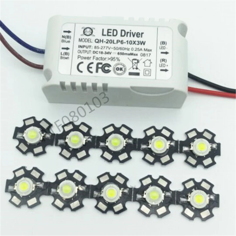 

3W White 10000-15000K led chip and with 1pcs 6-10x3W led driver for DIY