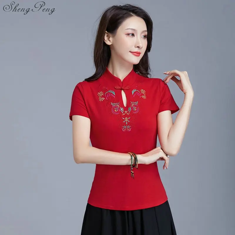 

Chinese Clothes Tops Traditional Style Cheongsam Tops Qipao Summer Short Jacquard Cotton Tang Costume Vetement Shirt Q705