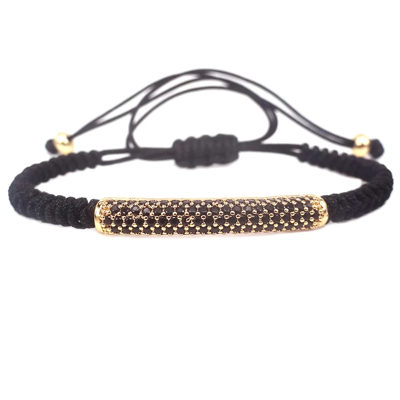 Anil Arjandas Men Bracelets,Pure Gold Color & Micro Pave Black CZ Tube Beads Briaded Macrame Bracelet Pulseira Feminina