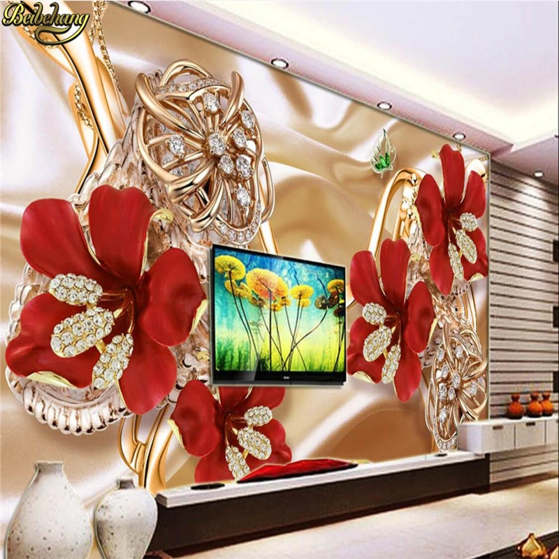 

beibehang Custom Photo Wallpaper Stereo Surfaces Mural 3d rich jewelry jewelry flowers TV backdrop wall paper papel de parede 3d