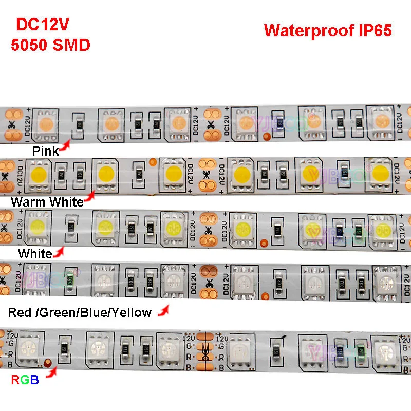 fita de luz de led 5m 5050 smd 12v rgb branco quente branco vermelho verde azul amarelo diodo flexivel 01