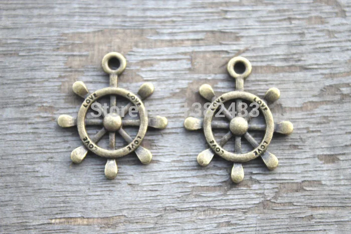 15pcs Rudder charms, Antique bronze Lovely Rudder Steering Wheel Charm Pendant 19mm