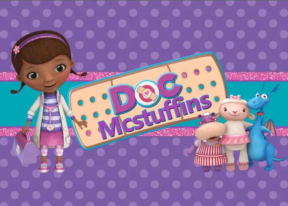 7x5FT Doc Mcstuffins Purple Polka Dots Custom Photography Studio Background Backdrop Vinyl 220cm x 150cm