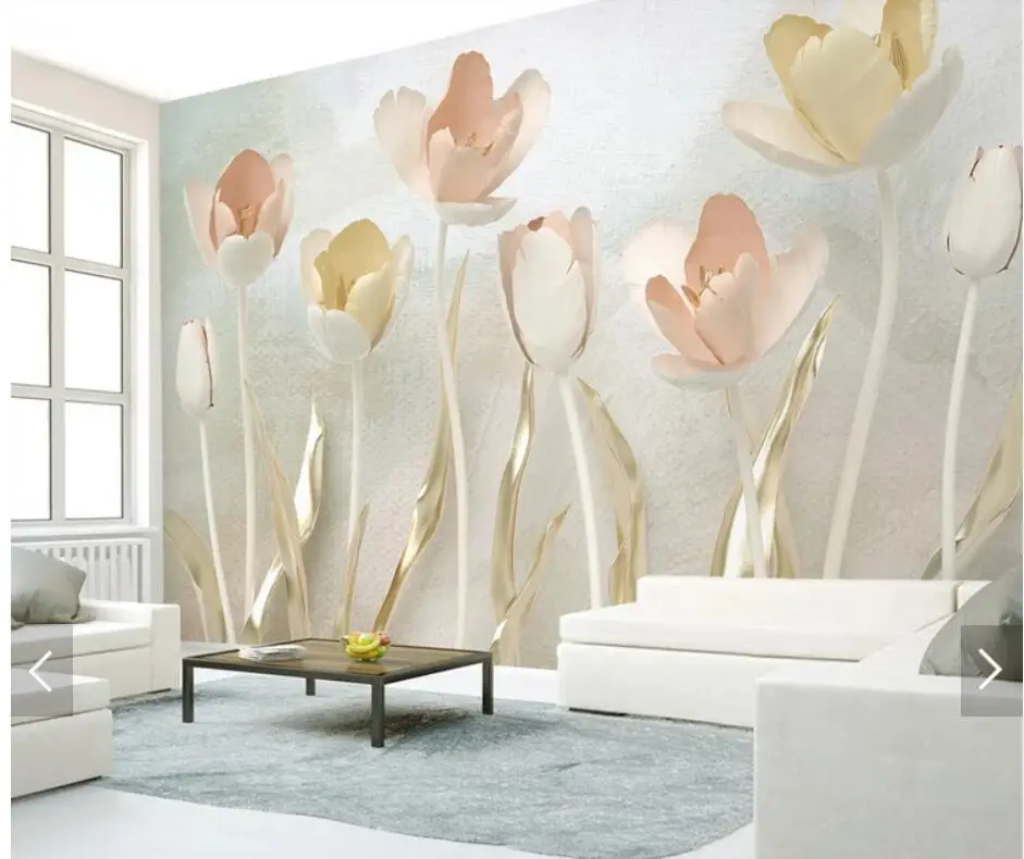 3D Tulip Flower Wallpaper Mural  Paper Rolls for Living Room Home  Art Painting Papel De Parede Floral  Decorative