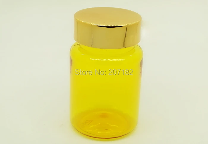 (100PCS/Lot) 80ML/80CC Translucent Yellow with Metal Gold Cap Plastic Bottle, Sample Bottle, PET Pill Bottle