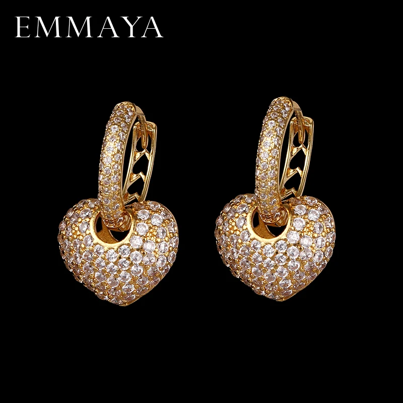 EMMAYA Luxury Heart Shape Earrings Pave Setting with AAA Cubic Zirconia Wedding Earring Earrings for Women Jewelry Brincos