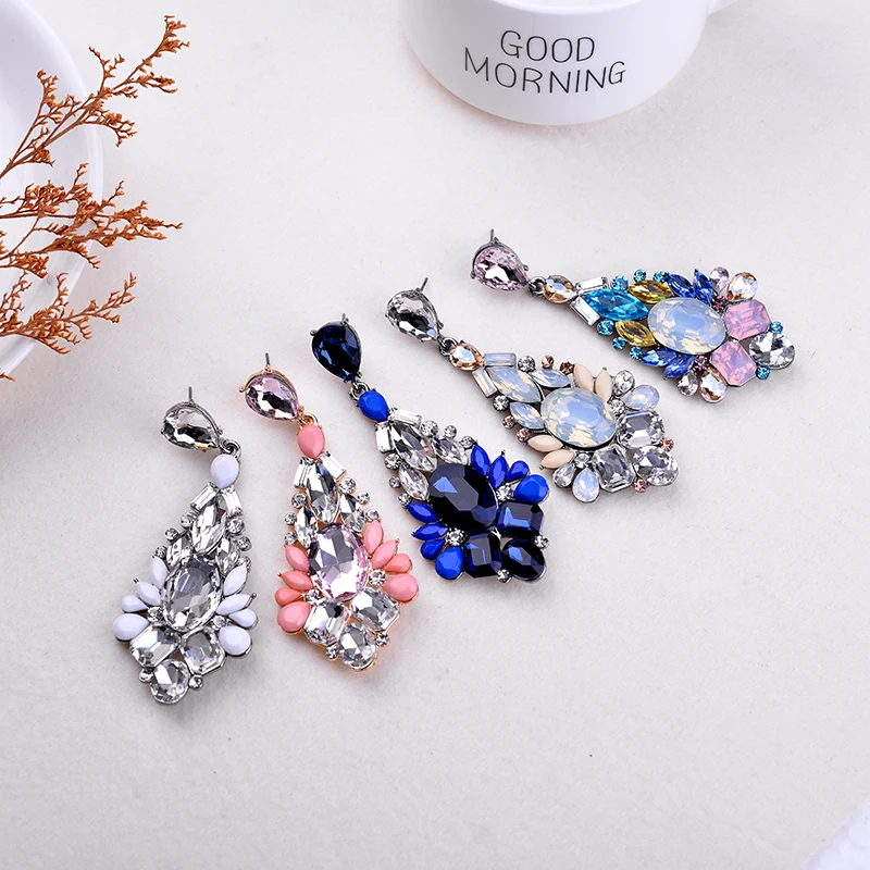 LUBOV 5 Colors Big Crystal Stone Drop Earring Fashion Rhinestone Decoration Dangle Earrings Trendy Women Jewelry Christmas Gift