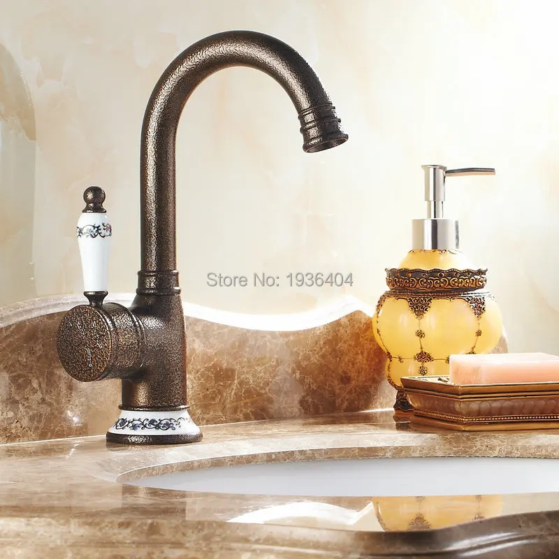 Wholesale Basin Faucet Brass Single Hole European Style with Porcelain Copper Deck Mount Mixer Taps Crane RB1035