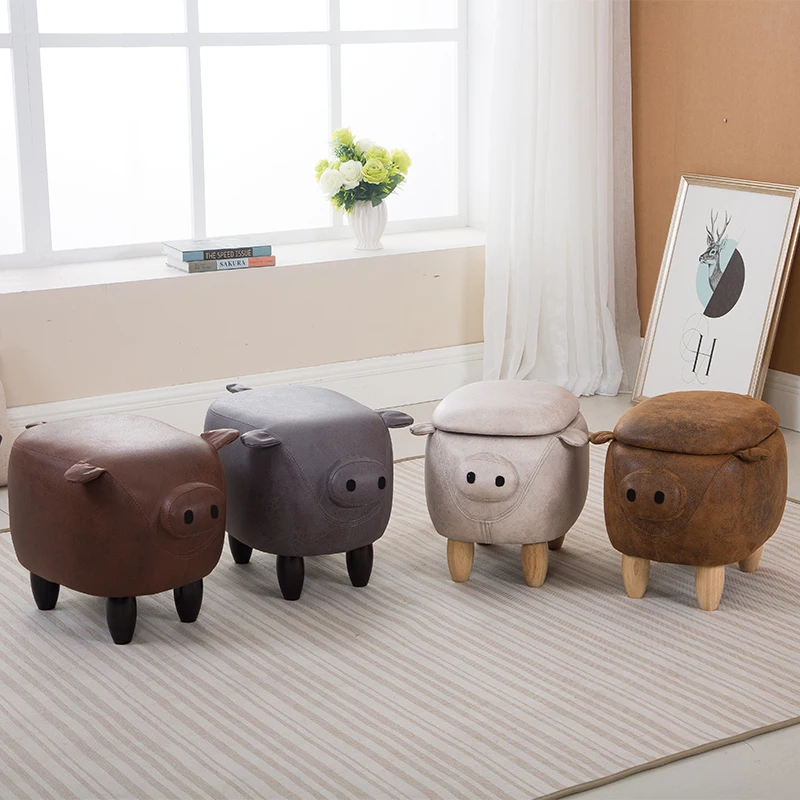 Creative Solid Wood Footstool, Lovely Pig Shoes Stool, Sofa Storage Stools