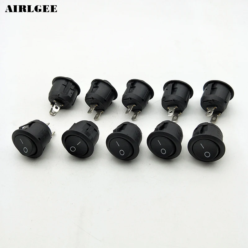 High quality 10 Pcs Black AC 250V/6A 125V/10A SPST 2Pin ON/OFF Copper feet Round Rocker Switches