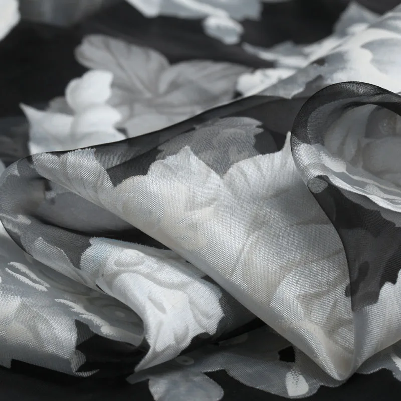 LEO&LIN Organza Embroidery Perspective Cut Flowers Silk Raw Silk Jacquard Imitation Silk Fabric Material Super Beauty
