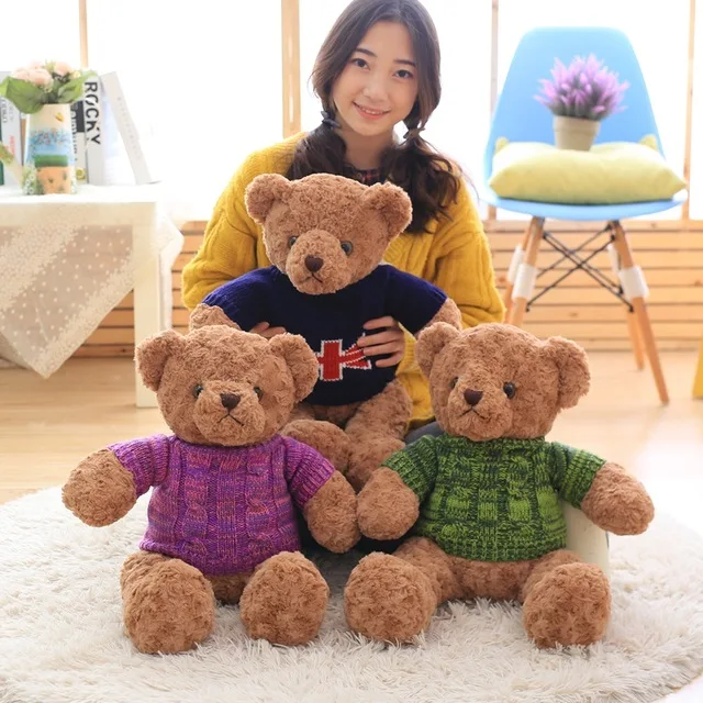 New Style Cute Sweater Bear Plush Toys & Stuffed Animals Plush Soft Teddy Bear Cloth Doll Birthday Gift Kids Toys Pillow