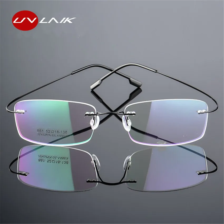 UVLAIK Rimless Titanium Eyeglasses Frames Women Men Flexible Optical Frame Prescription Spectacle Frameless Glasses Eye glasses