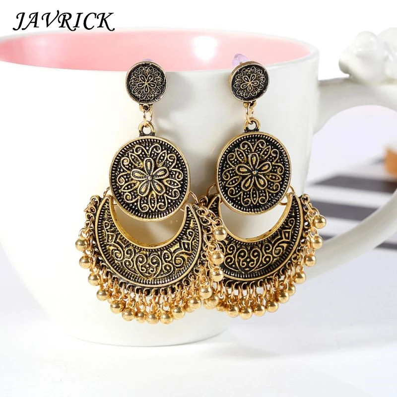 Fashion Ethnic Women Dangle Earring Bali Jhumka Jhumki Gold Brocade Lotus Mexico Gypsy Dangle Jewelry Gift