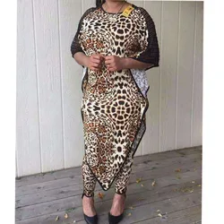 Dashiki African New Fashion Suit (Dress and Trousers)Bat SLeeve Leopard Grain Sexy   Super Elastic  For Lady(BW01#)