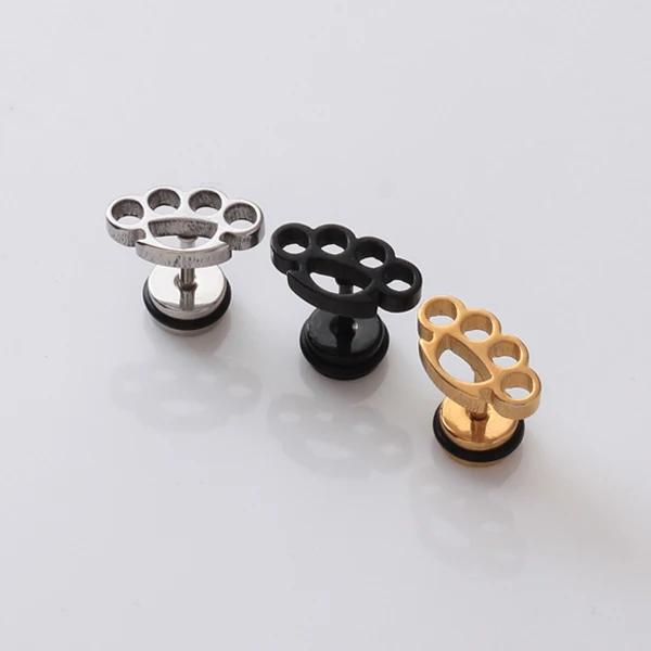 Alisouy 2pcs Black Gold Color Stainless Steel Unique Flower Shaped Men Women Ear Stud Earrings