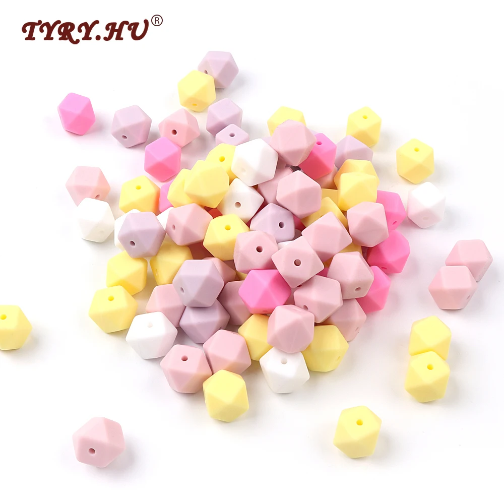 

TYRY.HU 100Pcs 14mm Hexagon Silicone Beads Jewelry Beads BPA Safe Baby Teething Teether Toys DIY Making Necklace Pacifier Chain