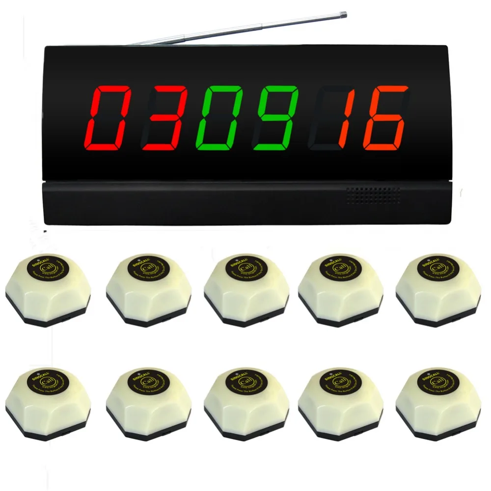 SINGCALL Wireless Table Call System,10 APE560 White Single Call Bells and 1 Display Receiver APE2300