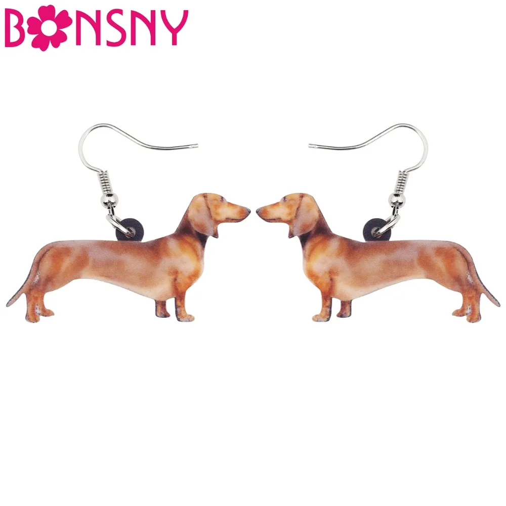 Bonsny Statement Dachshund Dog Earrings Big Long Dangle Drop Animal Acrylic Jewelry For Girls Women Ladies Accessories Statement