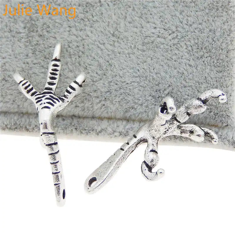 Julie Wang 10PCS Eagle Claw Charms Antique Silver Color Bird Claw Alloy Earrings Bracelet Jewelry Making Pendant Metal Accessory